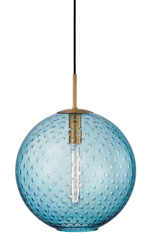 Rousseau 1 Light Pendant, Aged Brass, Blue, 19" H X 16" W X 16" D
