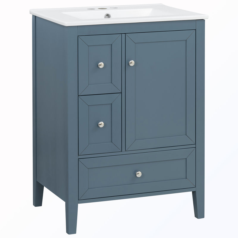 Soft-Close Bathroom Vanity With Sink And Storage Rack, Blue