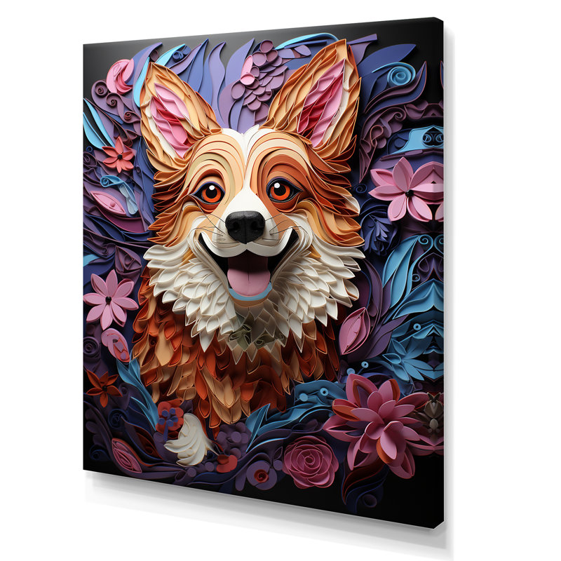 Corgi Charm - chien, art mural sur toile, Toile tendue, H 32 po x l 24 po x P 1 po