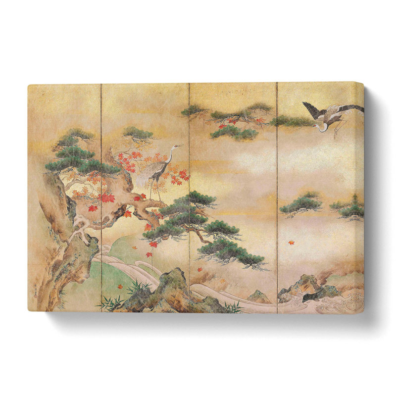The Cranes Beside A Lake - Wrapped Canvas Painting, 40 cm H x 60 cm W