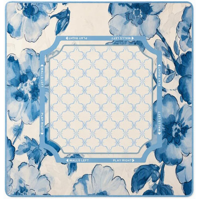 Tapis de jeu rétro à aquarelle bleu floral avec tapis de jeu de mahjong à réduction de bruit antidérapant 31,5 x 31,5 po