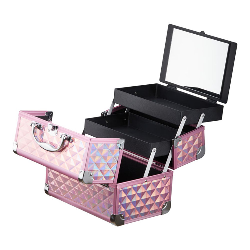 Full Pink 3D Aluminum Alloy Double-Door Nail and Eyelash Makeup Tool Case