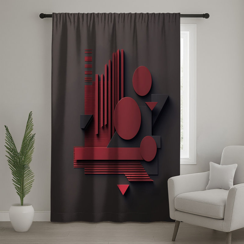 Rideaux rouges à motif géométrique, voilages et voilages à motif géométrique - 1 panneau, 50 po x 80 po - 1 panneau, Blocage