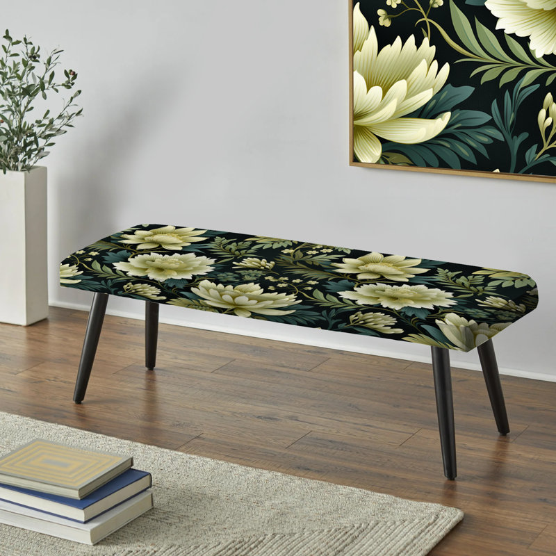 Banc rembourré floral noir Truong, Damas vert Dahlia