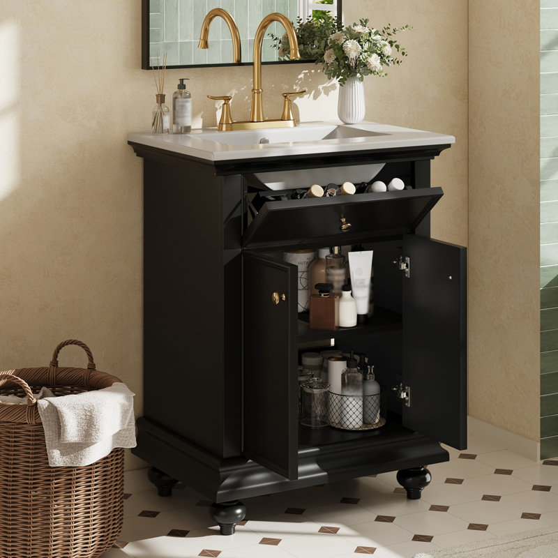 Meuble-lavabo autoportant avec tiroir basculant et charnières à fermeture en douceur, Black