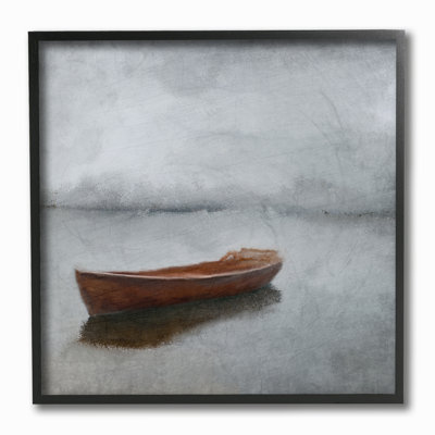Reproduction d’art, "Calm Sea soft Grey horizon avec bateau rouge" par Kimberly Allen