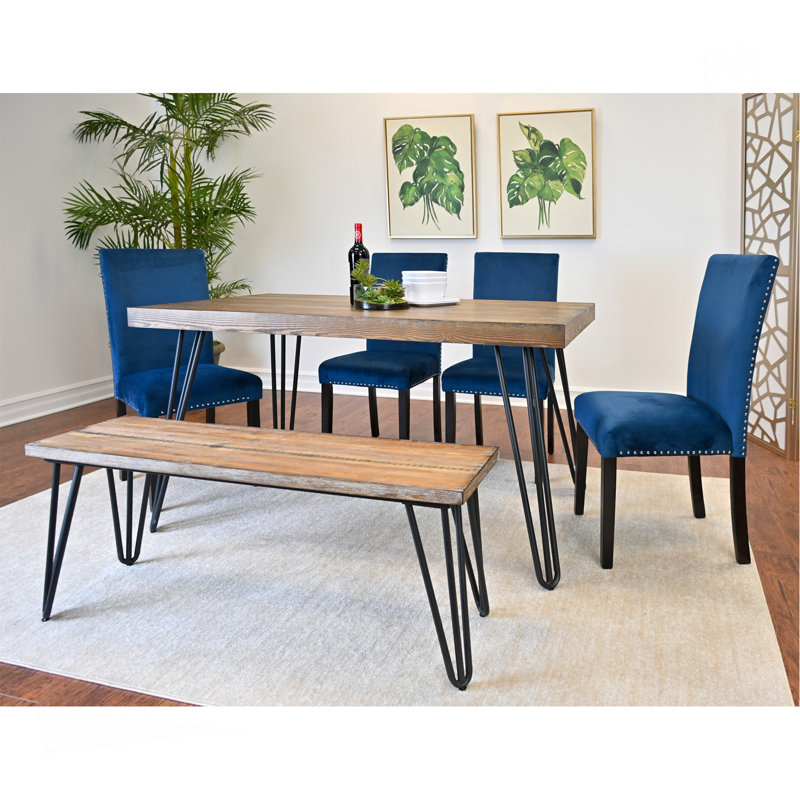 Ensemble de salle à manger 6 pièces, table à manger en épingle à cheveux avec 4 chaises et banc, 3 options de couleurs