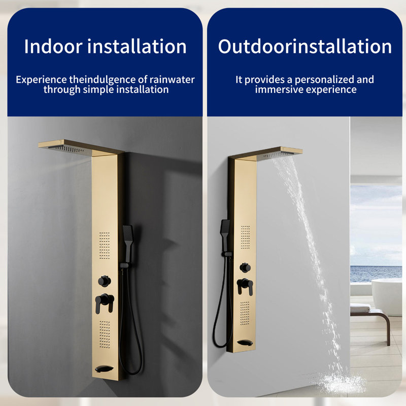 Black Gold Thermostatic Shower Panel with Body Jets