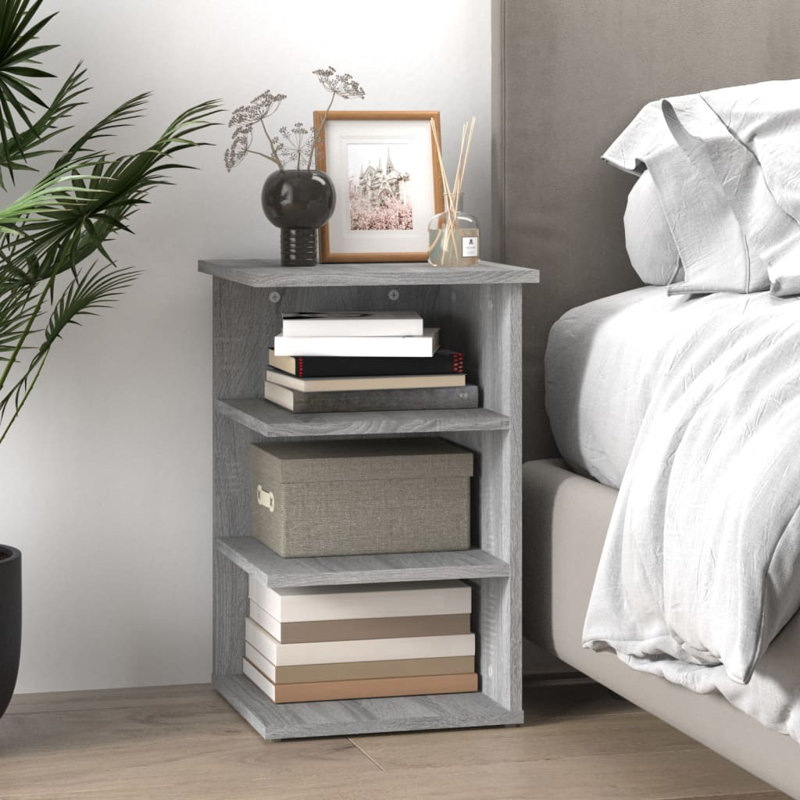 Shamora 35cm W Manufactured Wood Bedside Table, Grey Sonoma
