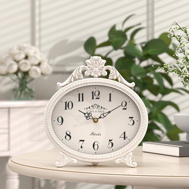 Analogue Quartz Movement / Crystal Tabletop Clock, Antique White