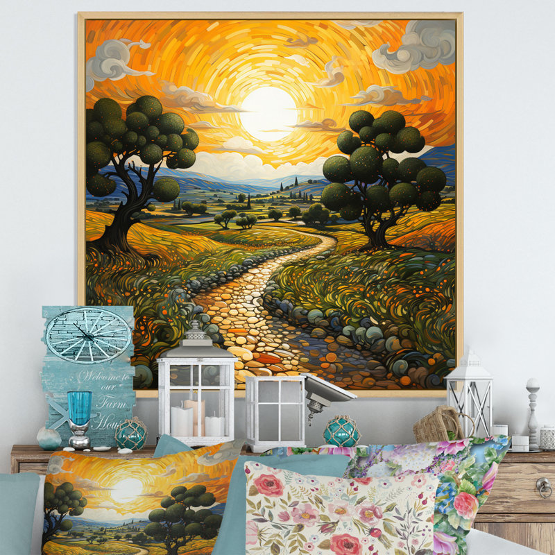 Vangogh Olive Grove in Province Painting Print, 36" H x 36" W, Maple, Floater Framed