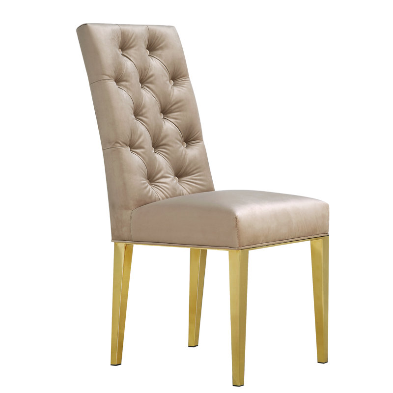 Wilham 19'' H Tufted Velvet Upholstered Parsons Chair, Beige Velvet