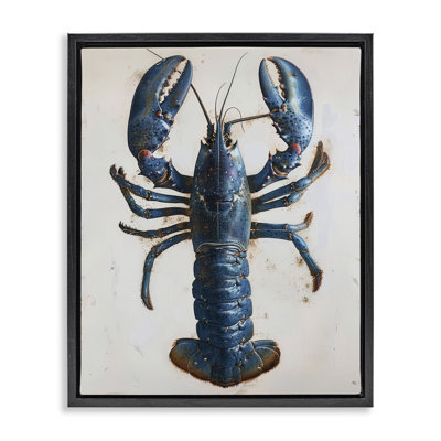 Cyan Crustacean Lobster Framed Floater Canvas Wall Art by Petal Prints Design