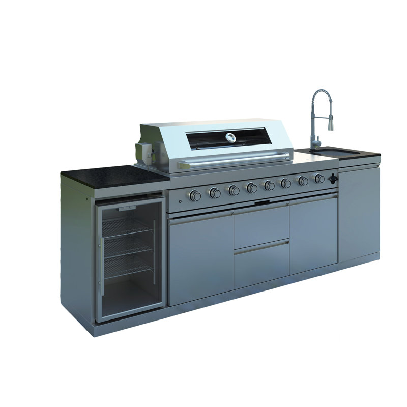Îlot de barbecue au gaz en acier inoxydable de luxe 96 brûleurs de 96 pouces avec 85 000 BTU et brûleurs latéraux