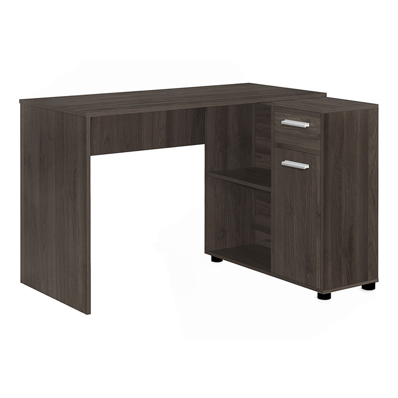 Bureau d'ordinateur de coin en L avec tiroirs de rangement pour le bureau à domicile moderne et l'utilisation par les étudiants.