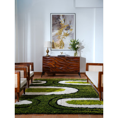 Tapis rectangulaires en polyester Angeles Vert et beige | Design contemporain | Tapis de salon