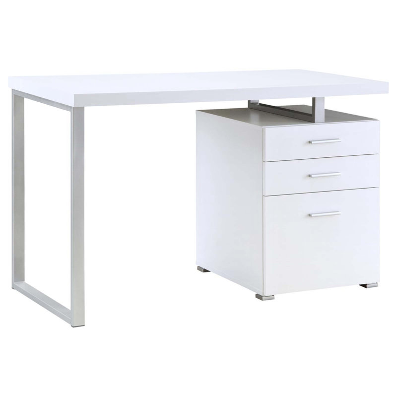 Bureau réversible blanc à 3 tiroirs, Blanc