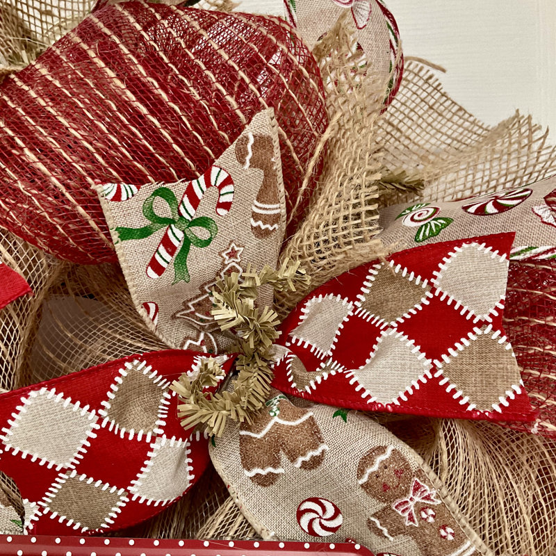 Gingerbread Spice & Everything Nice Christmas Wreath Handmade Deco Mesh