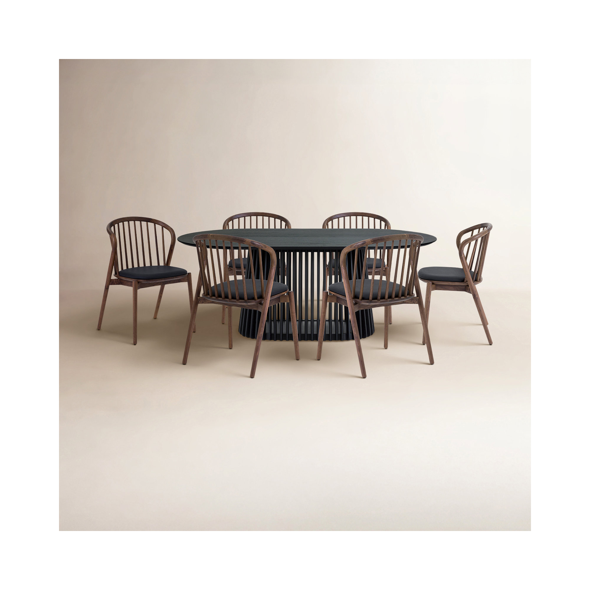 7 - Piece Dining Set, Walnut, Black