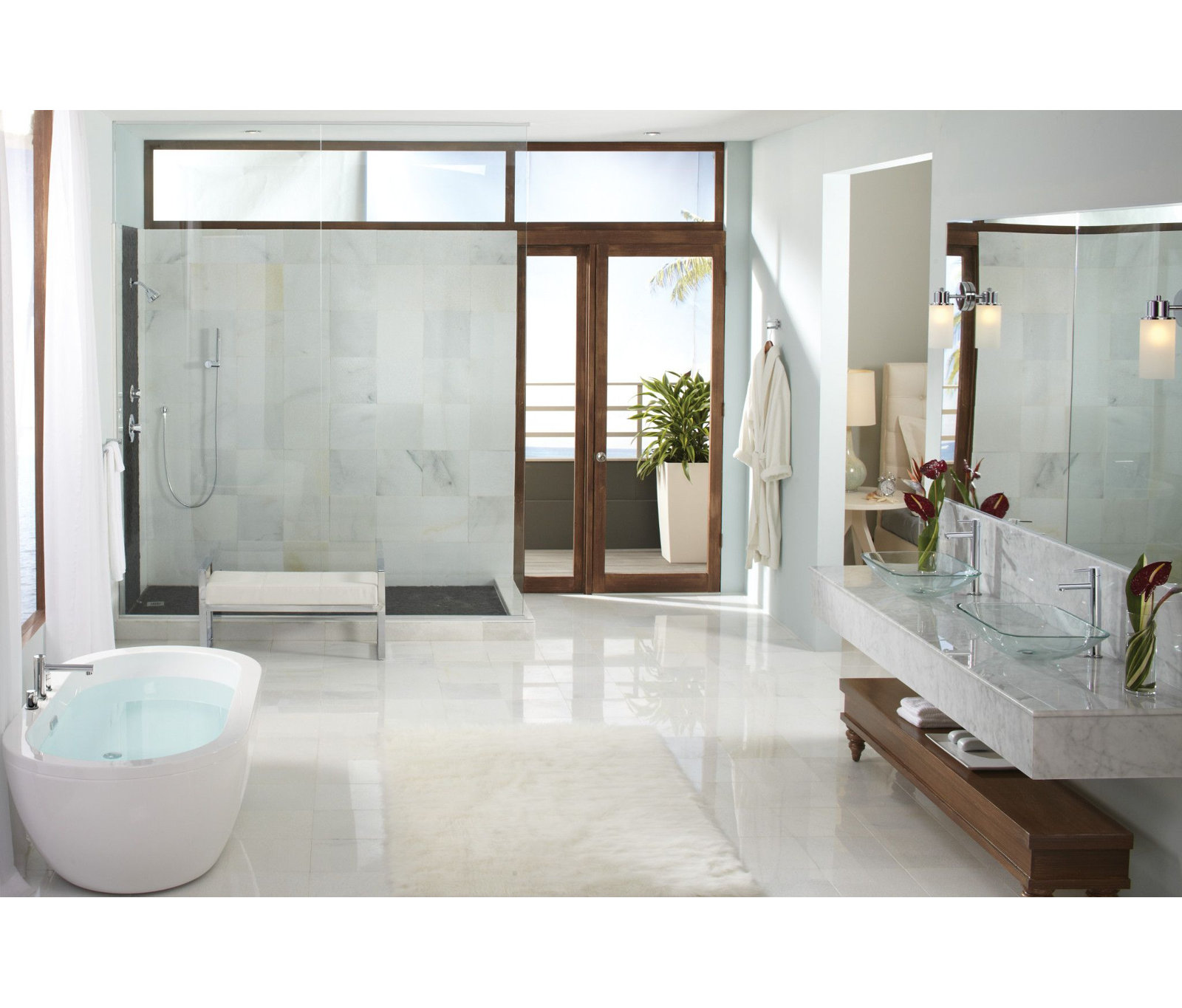 Align Double Handle Deck Mounted Roman Tub Faucet Trim with Diverter and Handshower, Brushed Nickel