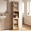 Armoire de salle de bain, armoire de rangement à plancher mince avec 2 portes cannelées, 4 pieds en caoutchouc naturel