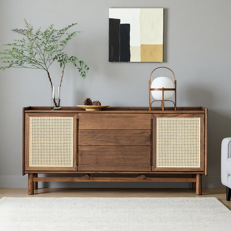 Retro solid wood storage sideboard, 33.46" H x 70.86" W x 16.53" D