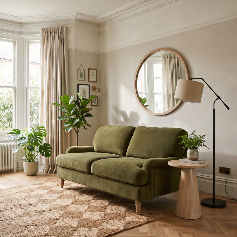 Bernard Chenille Sofa, Green Chenille, 2