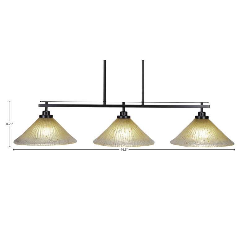 Luminaire pour îlot de cuisine 3 lumières Odyssey, Orange, Noir mat, H 8,75 po x l 44,5 po x P 12 po