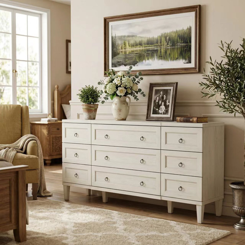 Commode 9 tiroirs l 63,4 po x H 31,5 po Farmhouse, Gris