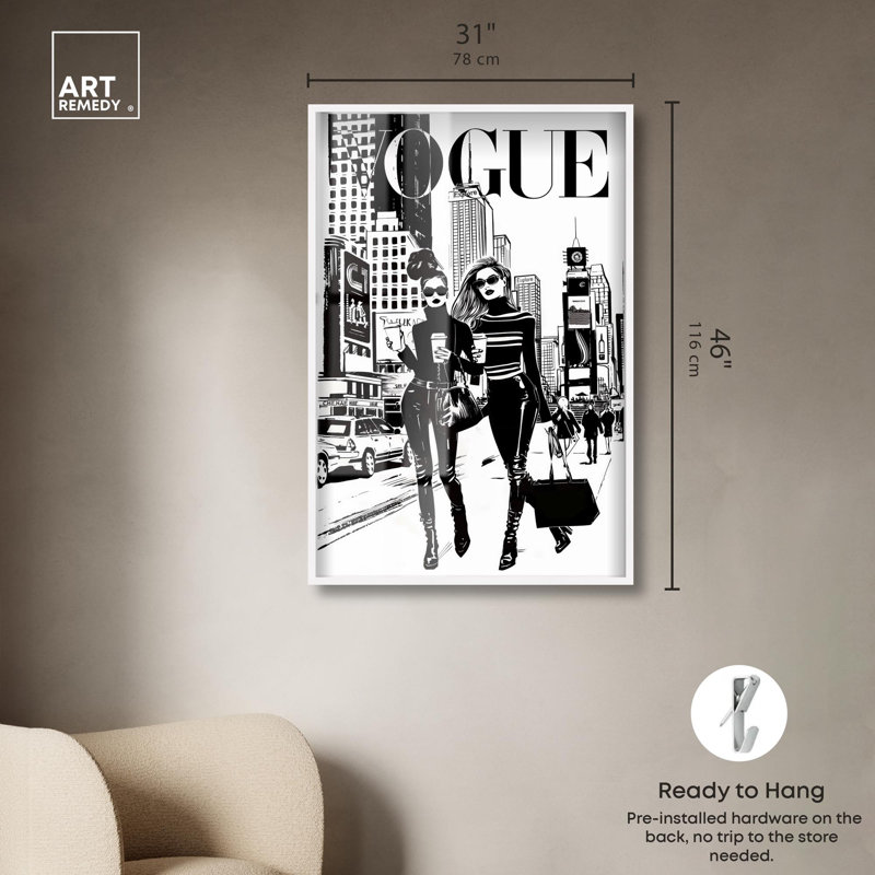 «City Gals Cover II Shadowbox Print» par Art Remedy, H 46 po x l 31 po, Blanc