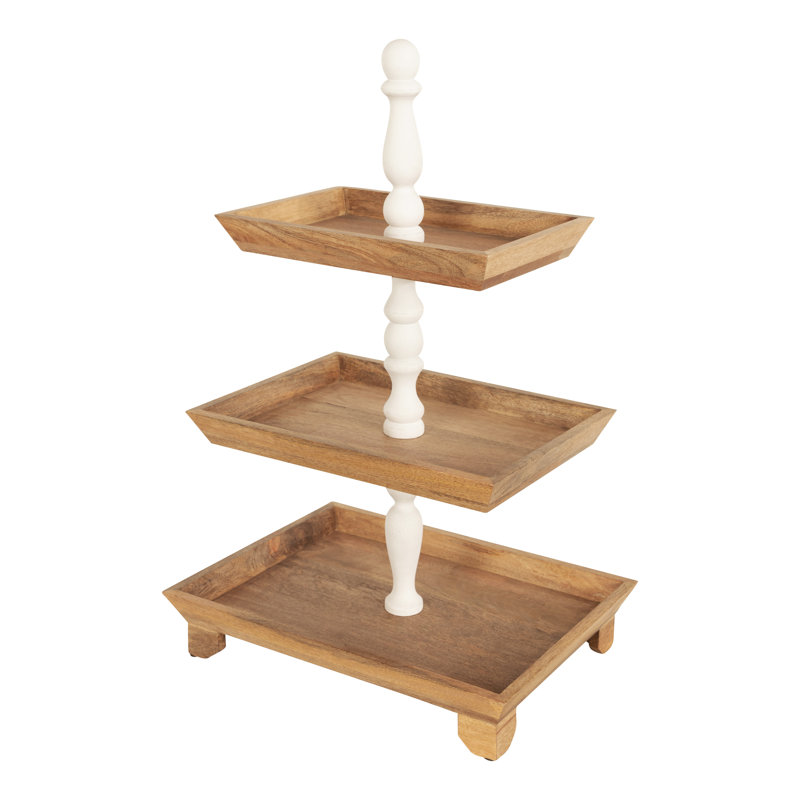 Bess Wood Serving Tray, White/Natural