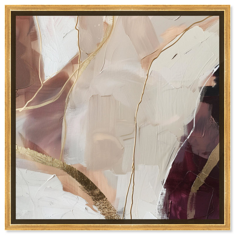 Lost in Canyons Beige and Gold Abstract Canvas Art with Wooden Frame