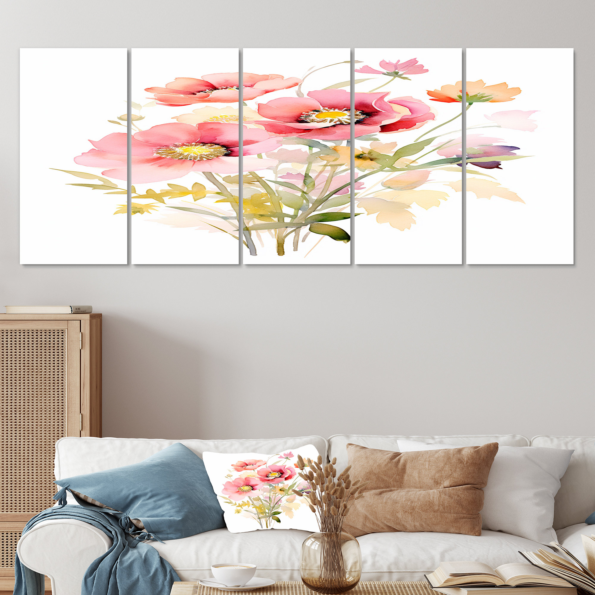Lark Manor™ Red Poppy Bouquet Watercolor - Poppy Wall Art Decor 5 Piece ...