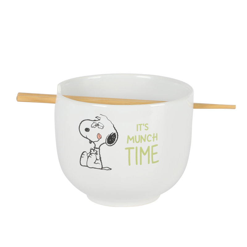 Peanuts Snoopy 6" Munch Ramen Stoneware Noodle Bowl W/ Chopsticks