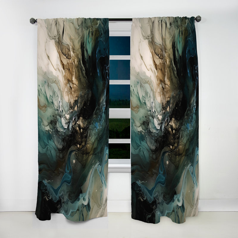 Hillary - Green Black Inner Worlds Of Marble I - Abstract Curtain - Velvet Room Darkening - 1 panel, 52" W x 84" L