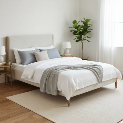 Lit tapissier Camille, sable, grand