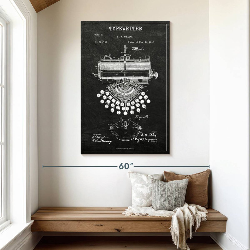 " Typewriter BW Patent " by Patent Hunter, 48" H x 32" W x 1.25" D