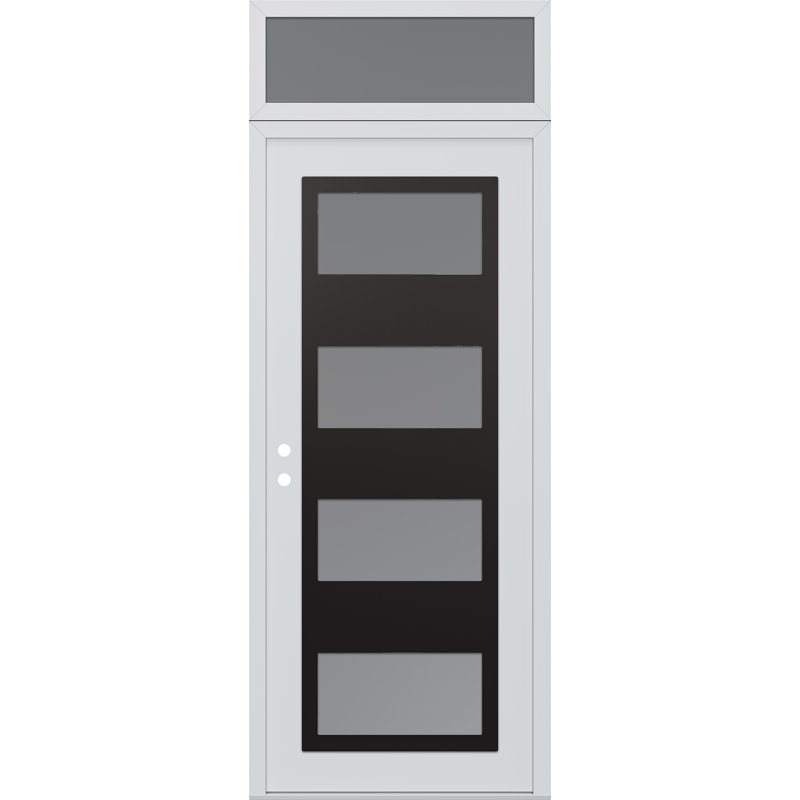 Porte d'entrée avant pré-suspendue à panneau noir en acier blanc / blanc avec panneau arrière, Oui, Gelé