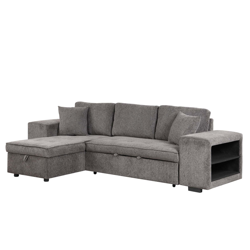 Ensemble de canapé modulaire réversible en L 104,5 po à 3 places, canapé-lit escamotable avec méridienne de rangement et 2 tabourets de salon