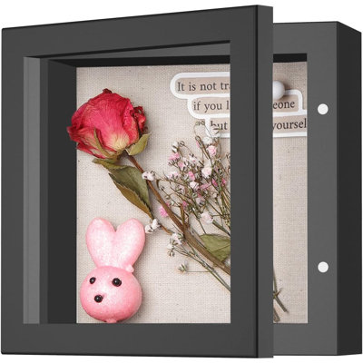 5X5 Small Shadow Box Frame With Linen Back - Sturdy Rustic Memory Display Case Of Flower, Pictures, Medals And More