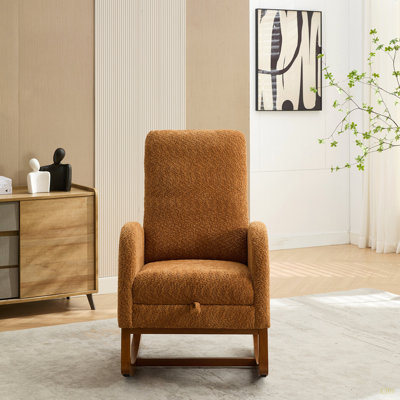 Chaise berçante l 25,4 po pour chambre de bébé, fauteuil coulissant à haut dossier avec repose-pieds rétractable, poche latérale, fauteuil berçant d'appoint avec pieds en bois d'hévéa pour le salon / la chambre à coucher