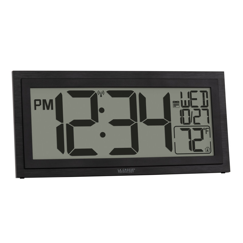 15 Inch Textured Atomic Digital Wall Clock with Indoor Temperature