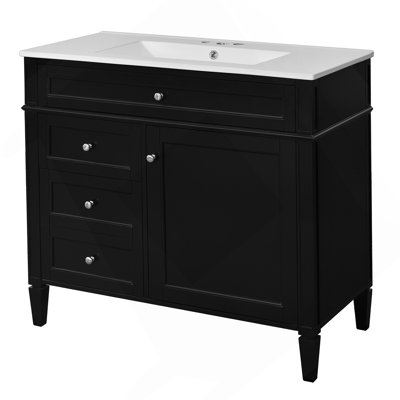 Meuble-lavabo de salle de bain 30 po avec lavabo supérieur, meuble-lavabo moderne avec 2 tiroirs et tiroir basculant, meuble-lavabo simple