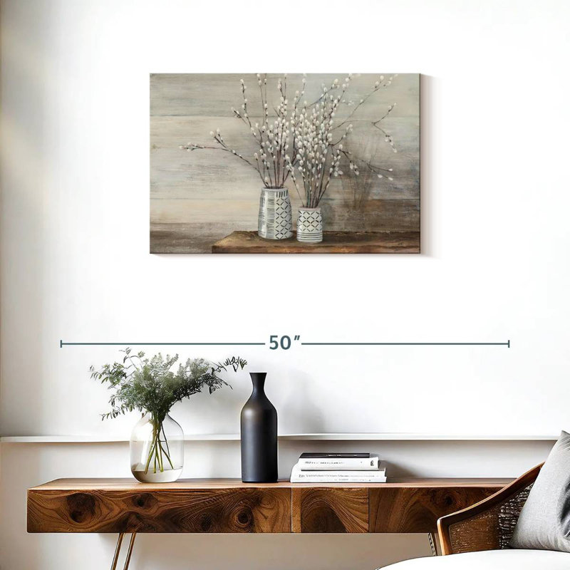 Chatte saule, nature morte avec motifs, H 20 po x l 30 po