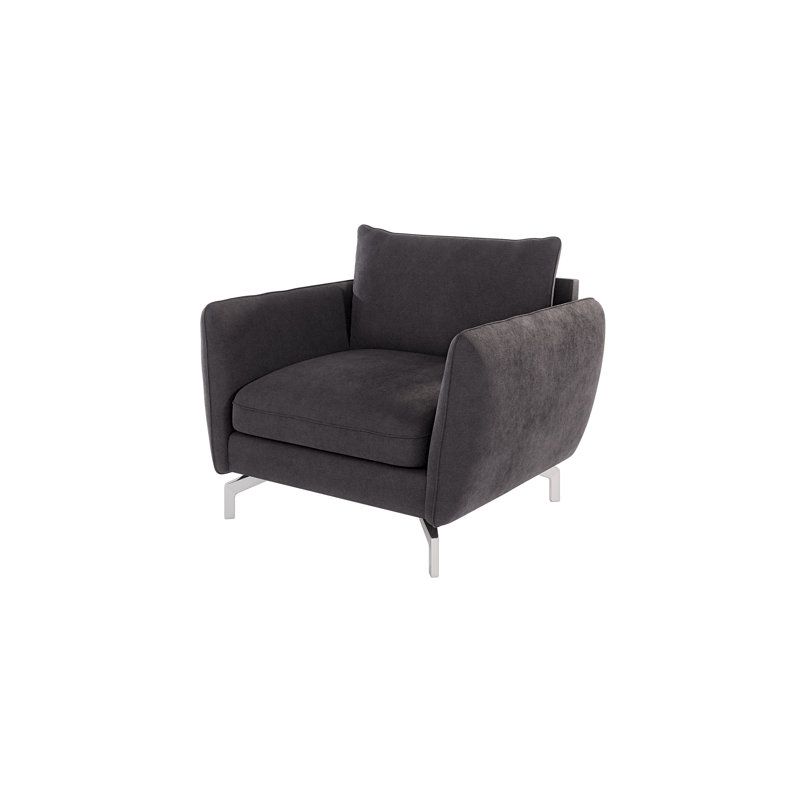 Modern Armchair  with Silver Metal Legs, Graphite