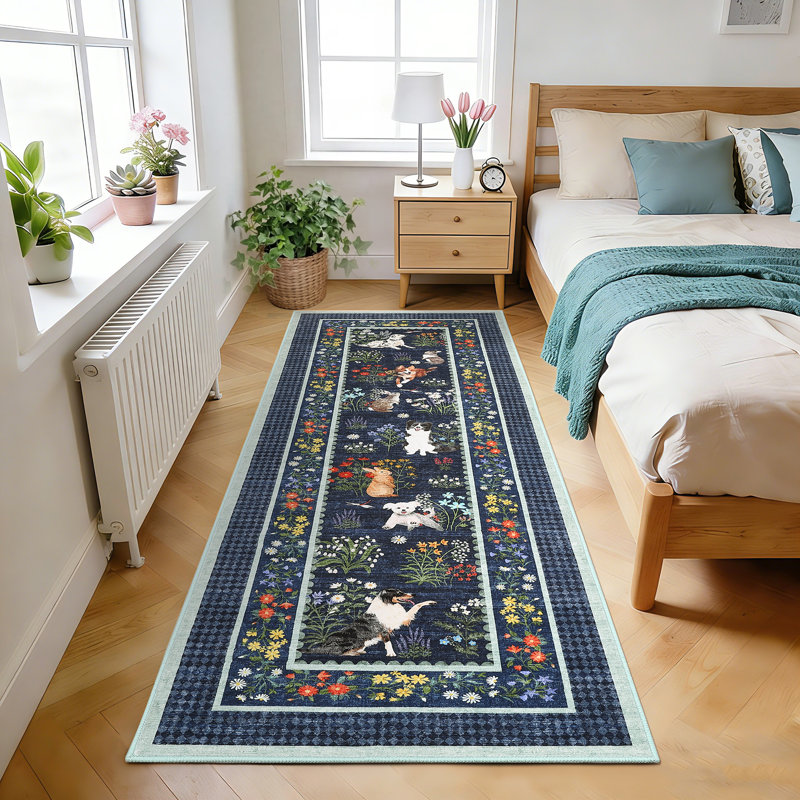 Tapis lavable à la machine Whimsical, Bleu, 2 x 6 pi