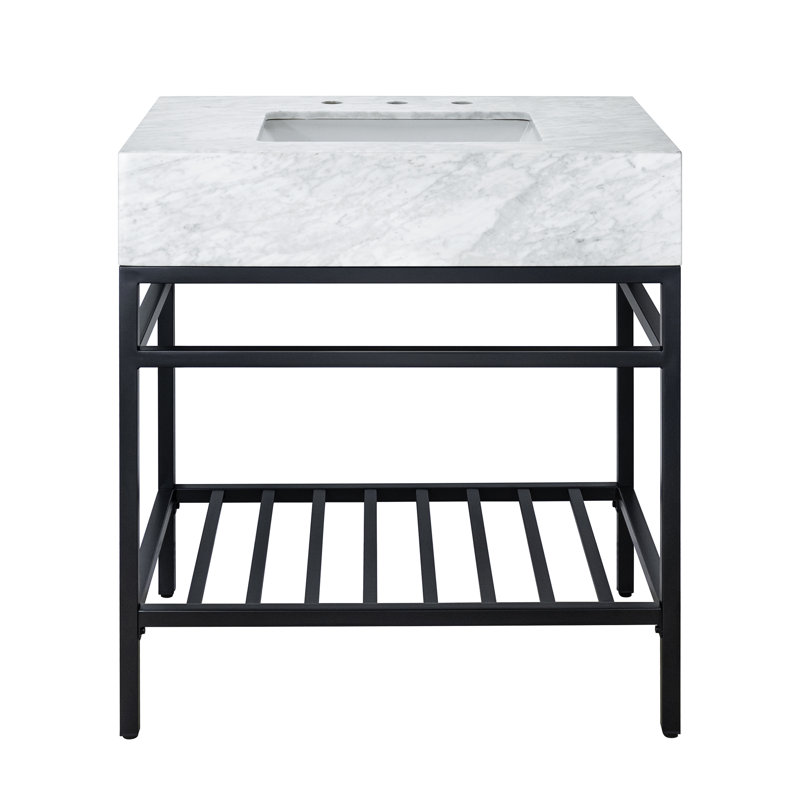 Hussin 30'' Single Bathroom Vanity with Carrara Marble Top