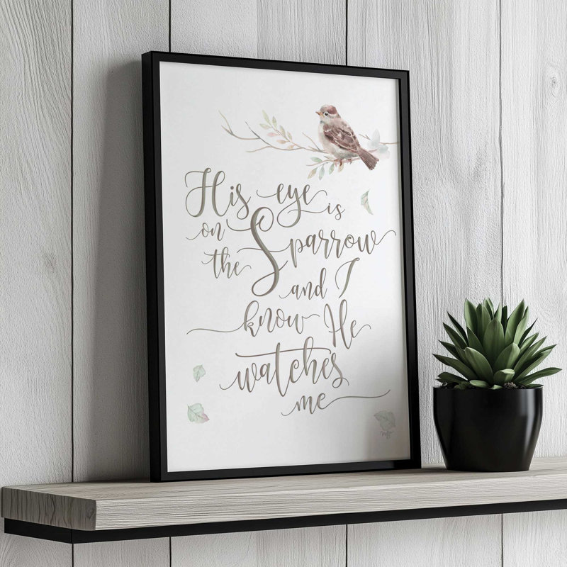 «His Eye is on the Sparrow» par Mollie B., reproduction d'art, L 12 po x H 18 po, Doré, Impression encadrée