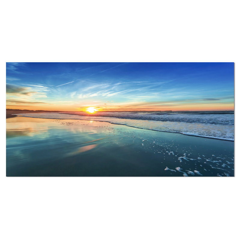 Paysage marin «Seashore with Distant Sunset», reproduction de photo, H 20 po x l 40 po, Toile tendue, Ne s’applique pas