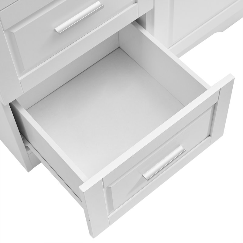 Tall Wide White Storage Cabinet With Doors And Three Drawers For Bathroom Or Office | Gift Idea, White